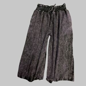 Black Yak Lagenlook Wide Leg Acid Wash Elastic Waist Pant Small Medium Purple